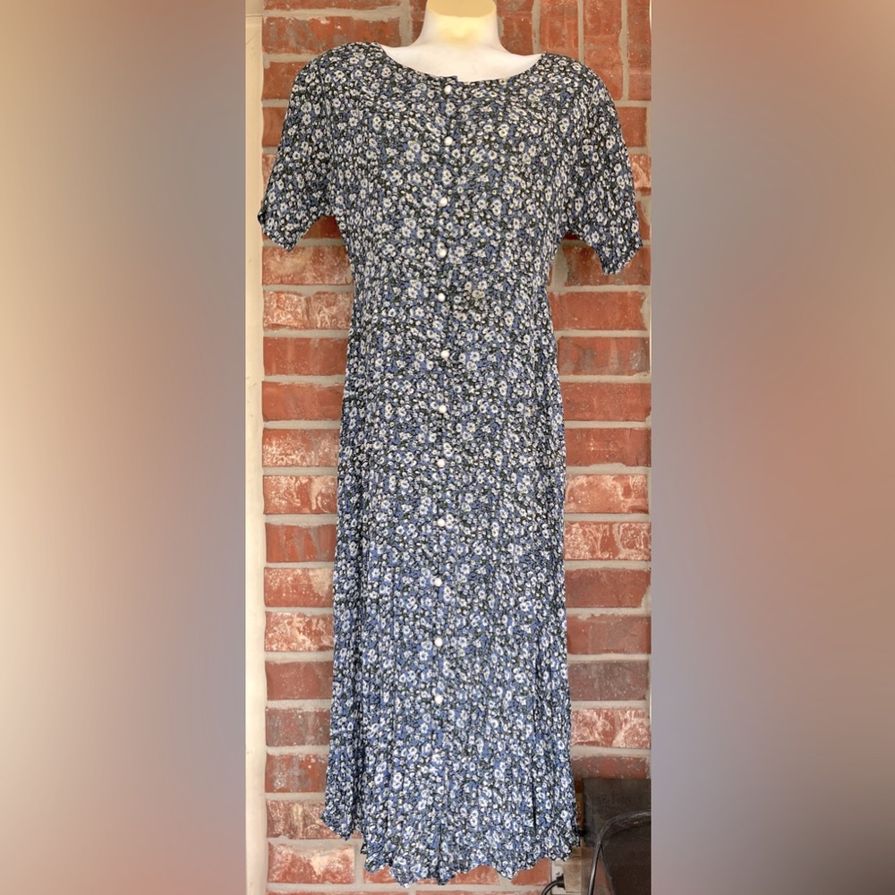 The Limited Medium Blue Floral Button Down Maxi Dress